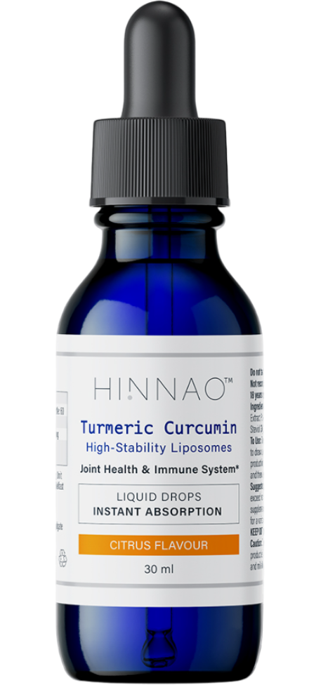 HINNAO Sublingual Turmeric Curcumin drops blue glass bottle for joint support