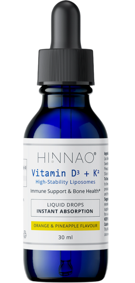 HINNAO Sublingual Vitamin D3 K2 drops blue glass bottle for bone and immune support