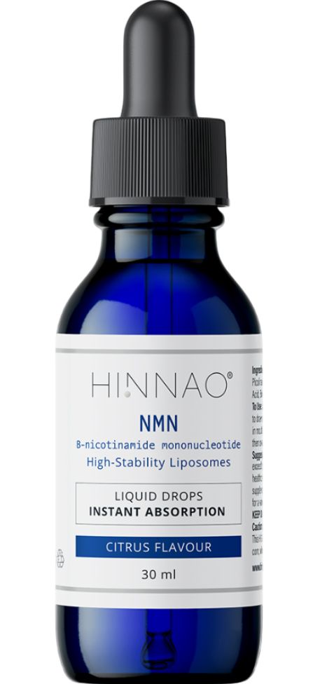 HINNAO Sublingual NMN drops blue glass bottle for cellular energy support
