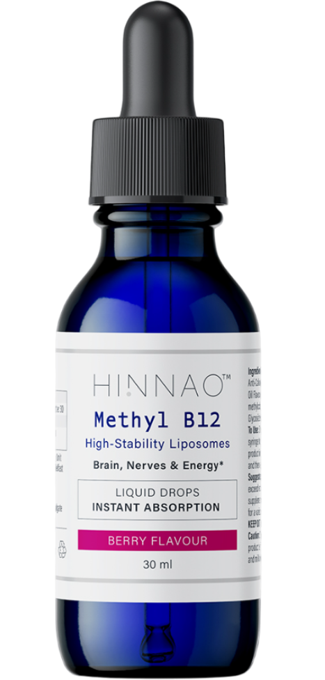 HINNAO Sublingual Methyl B12 drops blue glass bottle for energy support