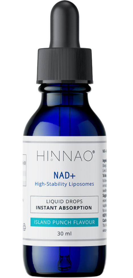 HINNAO Sublingual NAD+ drops blue glass bottle for cellular energy support